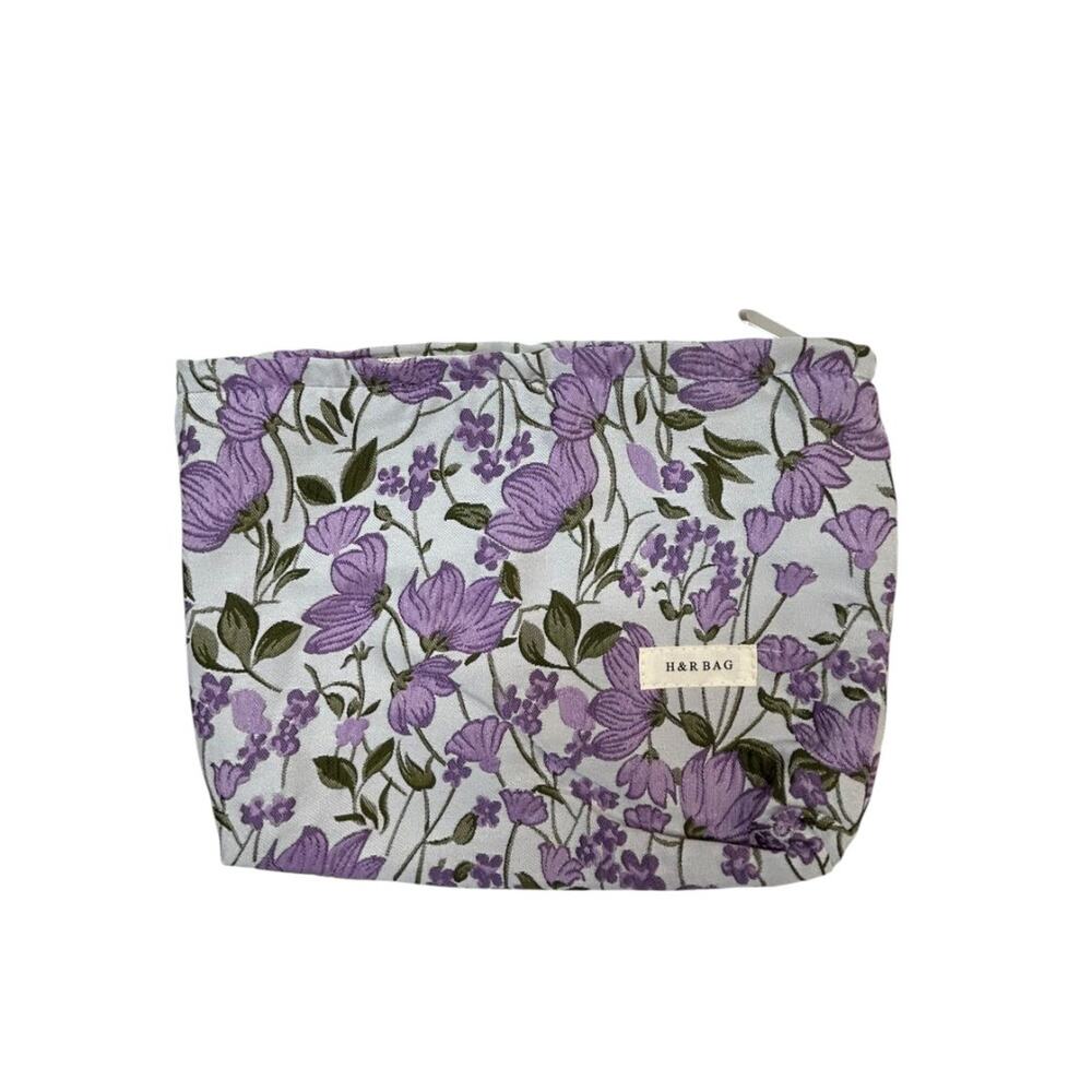H&R New Cosmetic Bag Makeup Zip Top Bag Purple Floral 8 x‎ 10